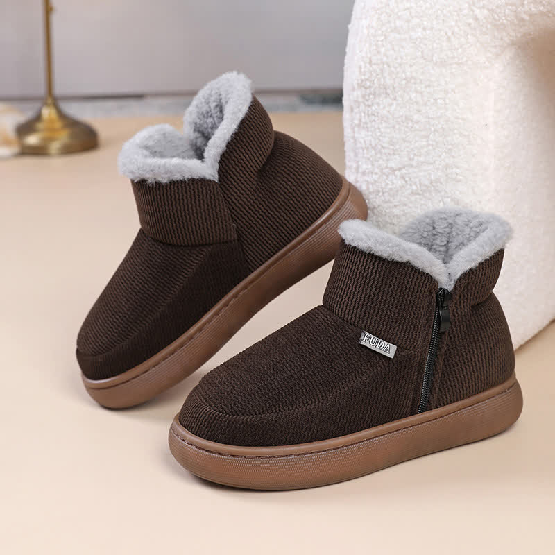 Plus Size Zipper Solid Color Warm Slippers - Coffee - EU43-44(US9-10) - image 9