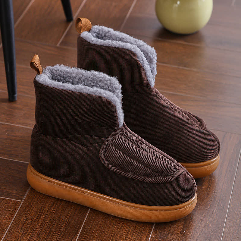 Plus Size Solid Color Velcro Warm Slippers - Brown - EU45(US11) - image 7
