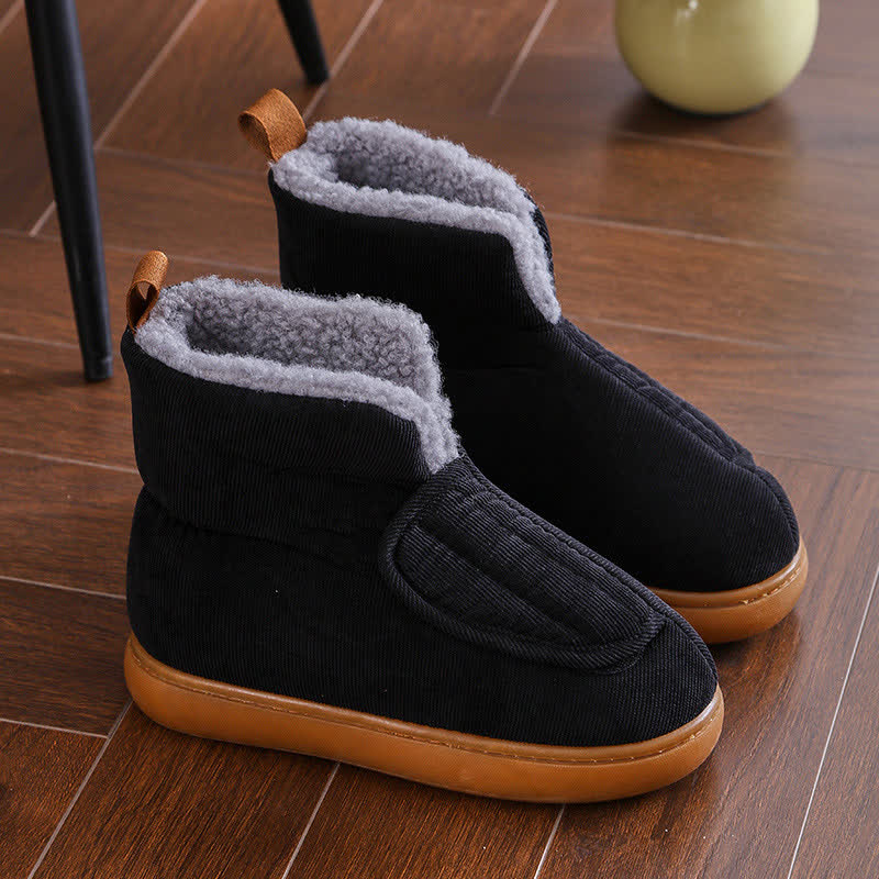 Plus Size Solid Color Velcro Warm Slippers - Black - EU45(US11) - image 14