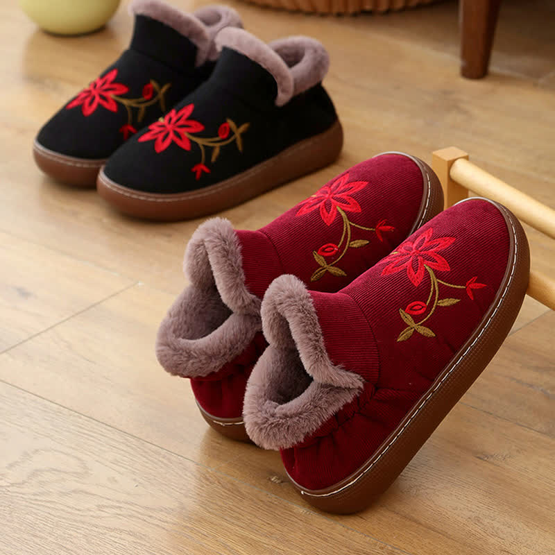 Flower Embroidered Home Non-slip Warm Slippers - image 4