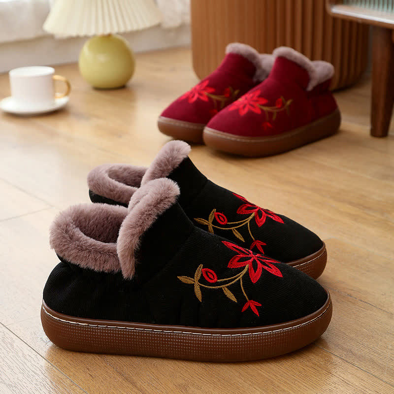 Flower Embroidered Home Non-slip Warm Slippers - image 3
