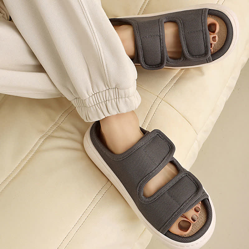 Plus Size Adjustable Velcro Non-slip Linen Slippers - image 3