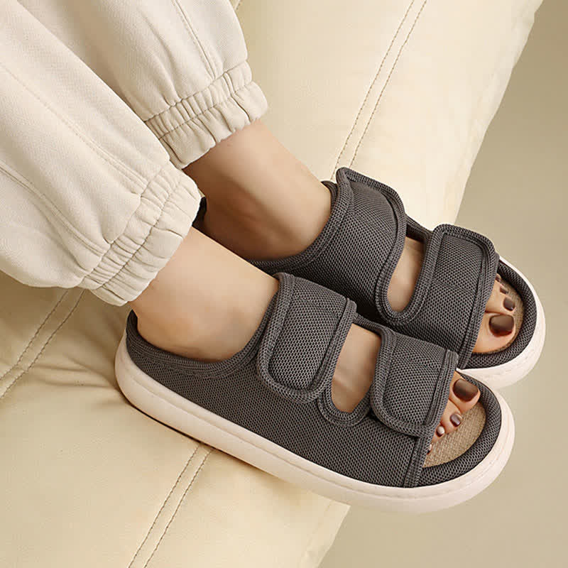 Plus Size Adjustable Velcro Non-slip Linen Slippers - image 2