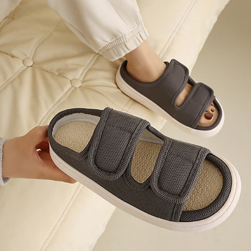 Plus Size Adjustable Velcro Non-slip Linen Slippers - image 4