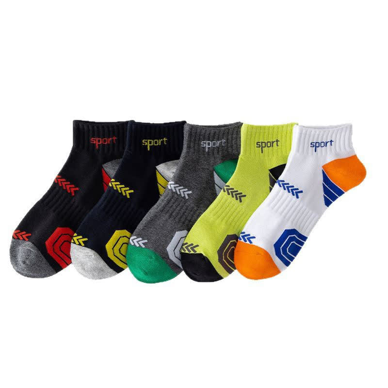 Color Block Arrow Letter  Ankle Compression Socks(5 Pairs)