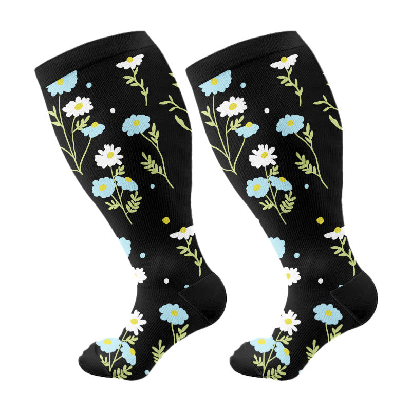 Plus Size Painted Flower Bird Compression Socks - A - 4XL - image 6