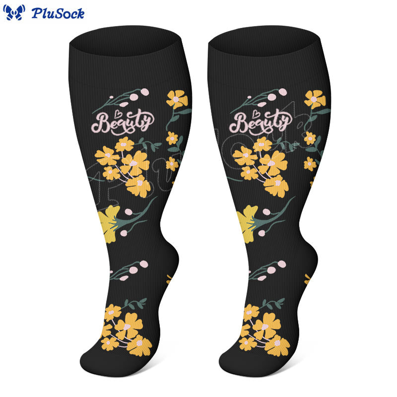 Plus Size Painted Flower Bird Compression Socks - image 3