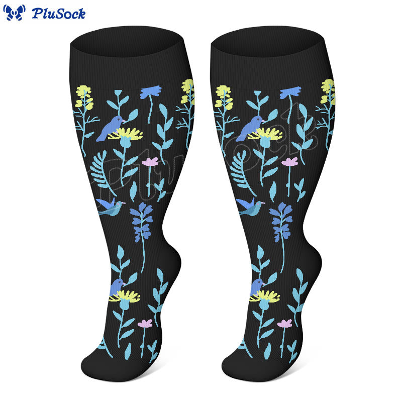 Plus Size Painted Flowers Compression Socks(3 Pairs) - image 12