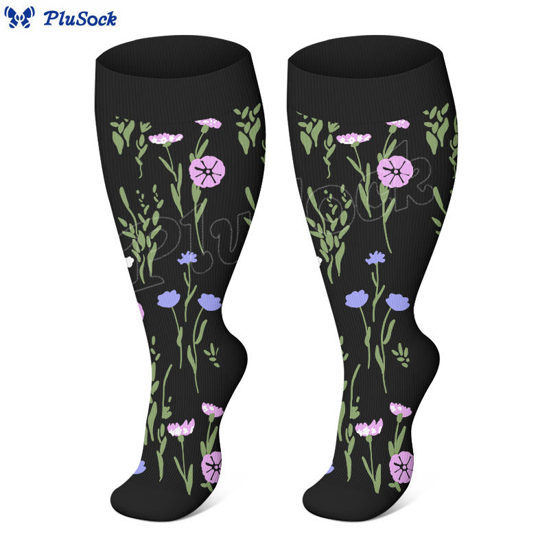Plus Size Painted Flowers Compression Socks(3 Pairs) - image 10