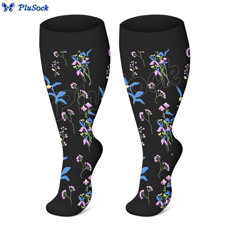 Plus Size Painted Flowers Compression Socks(3 Pairs) - image 11