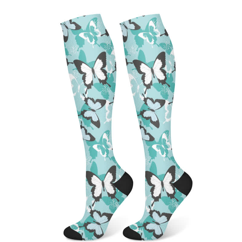 Fresh Butterfly Floral Compression Socks(3 Pairs) - Green(1 Pair) - S/M - image 7