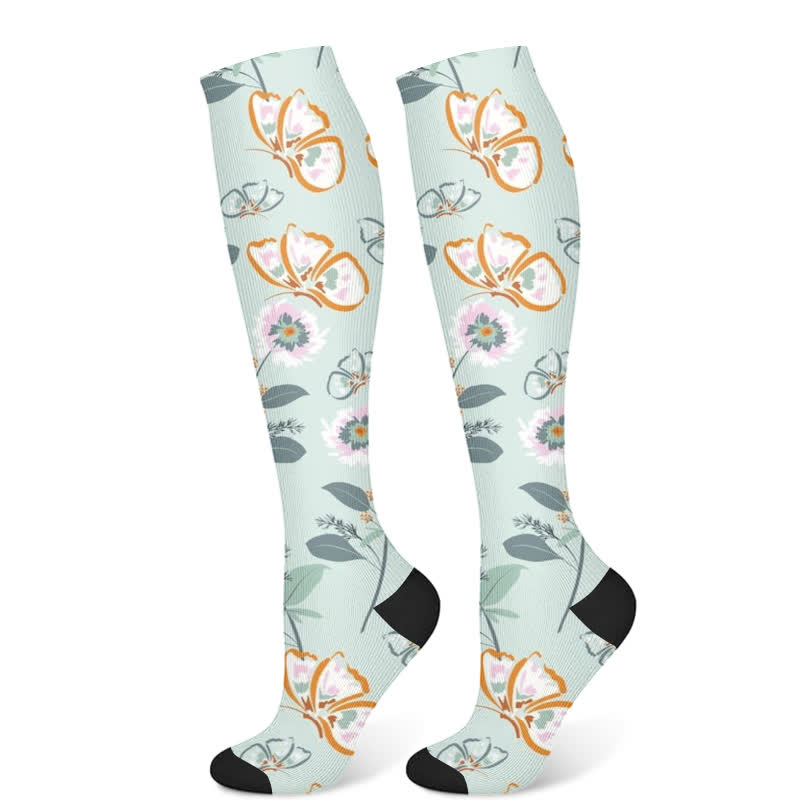 Fresh Butterfly Floral Compression Socks(3 Pairs) - Light Green(1 Pair) - S/M - image 8