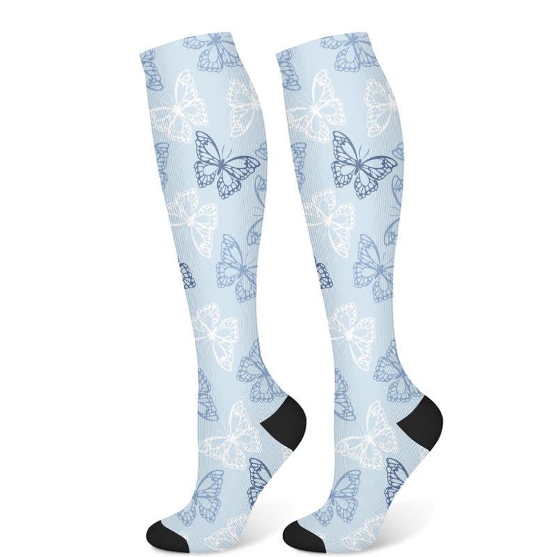Fresh Butterfly Floral Compression Socks(3 Pairs) - Blue(1 Pair) - S/M - image 6