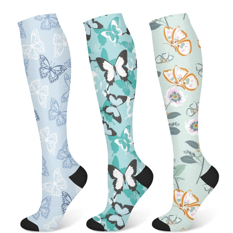 Fresh Butterfly Floral Compression Socks(3 Pairs) - Multicolor - S/M - image 5