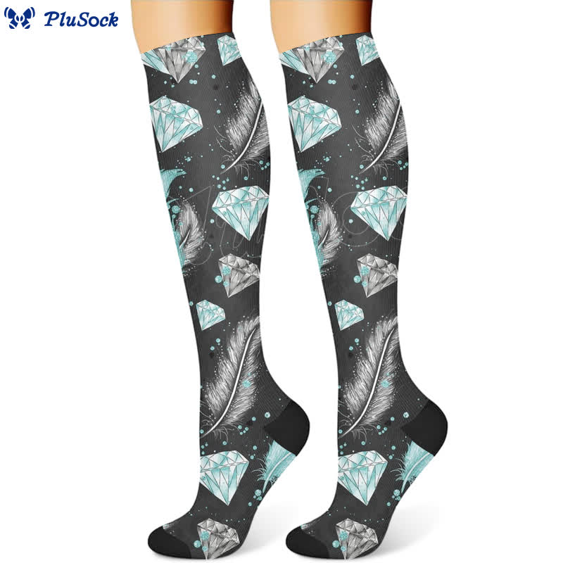 Feather Diamond Print Compression Socks(3 Pairs) - image 3