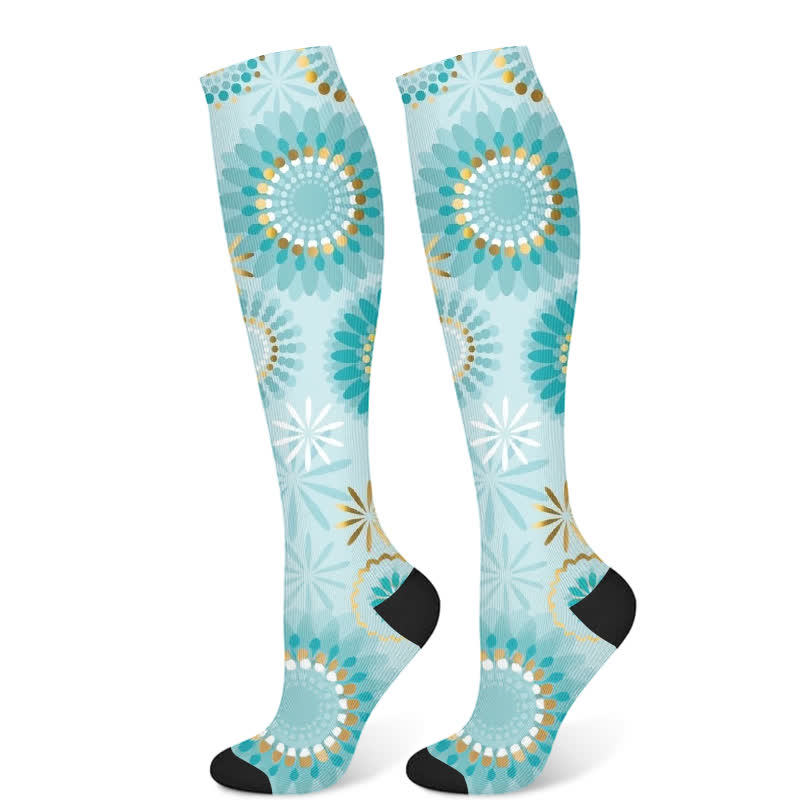Feather Diamond Print Compression Socks(3 Pairs) - Green(1 Pair) - S/M - image 8