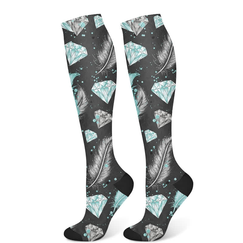 Feather Diamond Print Compression Socks(3 Pairs) - Black(1 Pair) - S/M - image 7