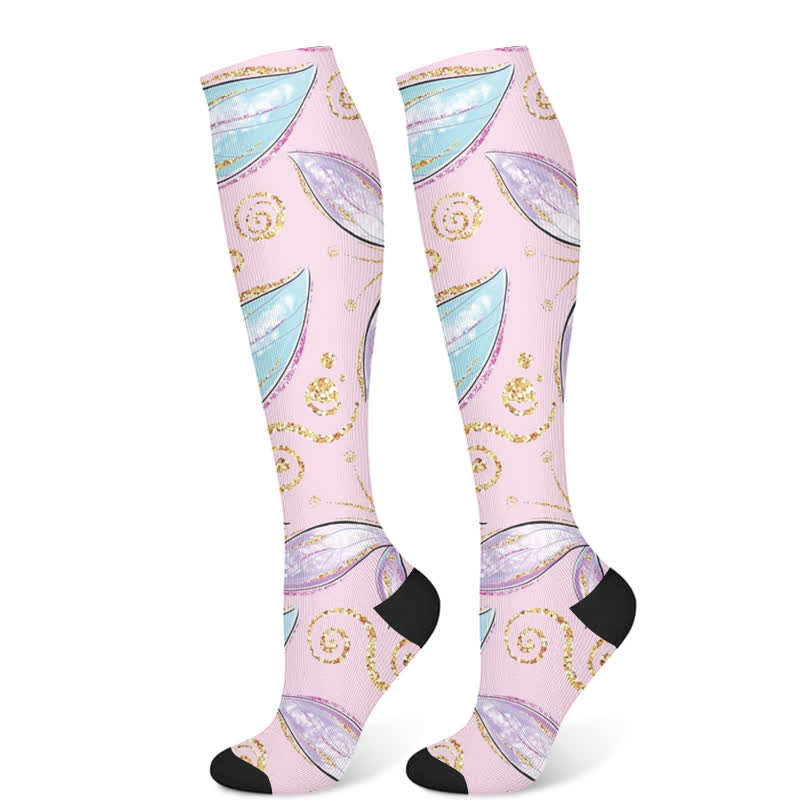 Feather Diamond Print Compression Socks(3 Pairs) - Pink(1 Pair) - S/M - image 6