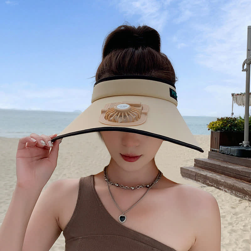 Outdoor Rechargeable Fan Visor Hat(2 Packs) - Khaki - One Size - image 5