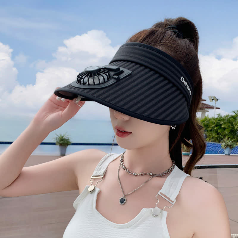 Striped Ribbon Rechargeable Fan Visor Sun Hat(2 Packs)