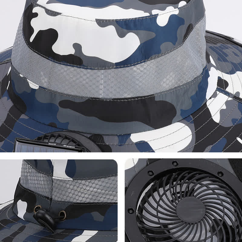 Camouflage Bucket Hat with Neck Flap and Rechargeable Fan(2 Packs) - image 7
