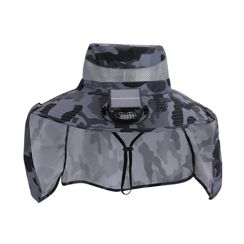 Camouflage Bucket Hat with Neck Flap and Rechargeable Fan(2 Packs) - image 6