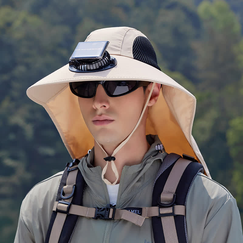 Outdoor Rechargeable Fan Breathable Bucket Hat(2 Packs) - Beige - One Size - image 10