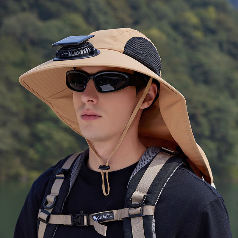 Outdoor Rechargeable Fan Breathable Bucket Hat(2 Packs) - Khaki - One Size - image 0