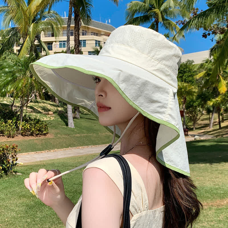 Wide Brim Sun Hat with Neck Flap(2 Packs) - Beige - One Size - image 7