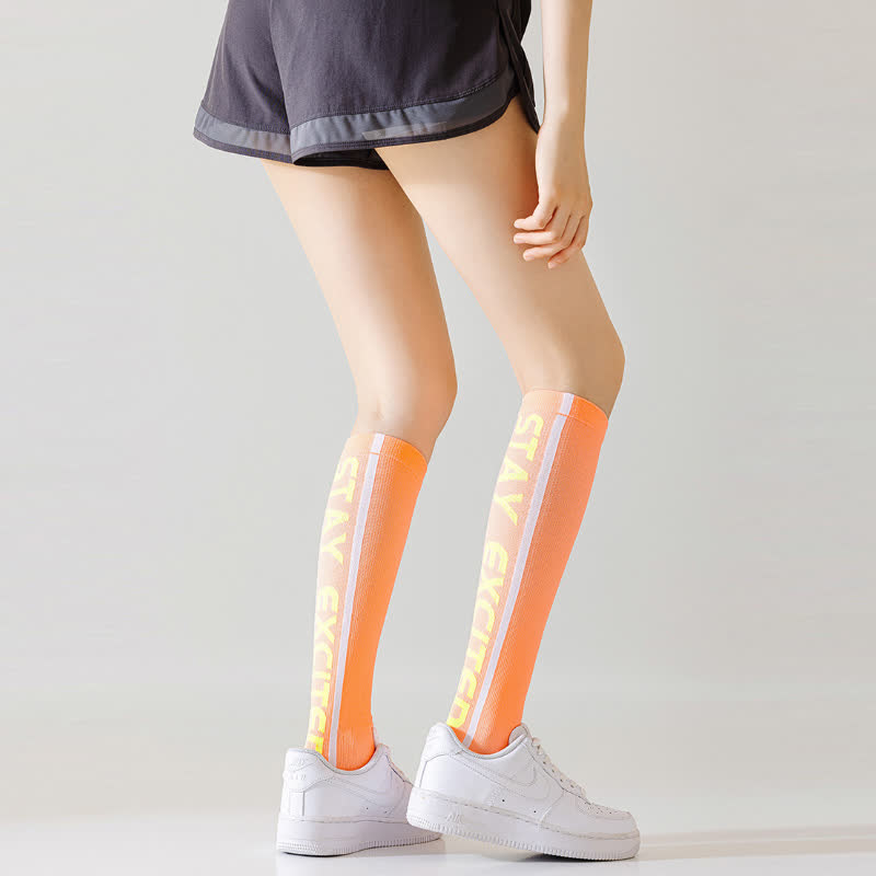 Bright Letter Print Compression Knee High Socks(4 Pairs)