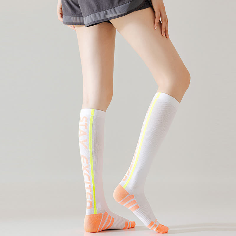 Bright Letter Print Compression Knee High Socks(4 Pairs)
