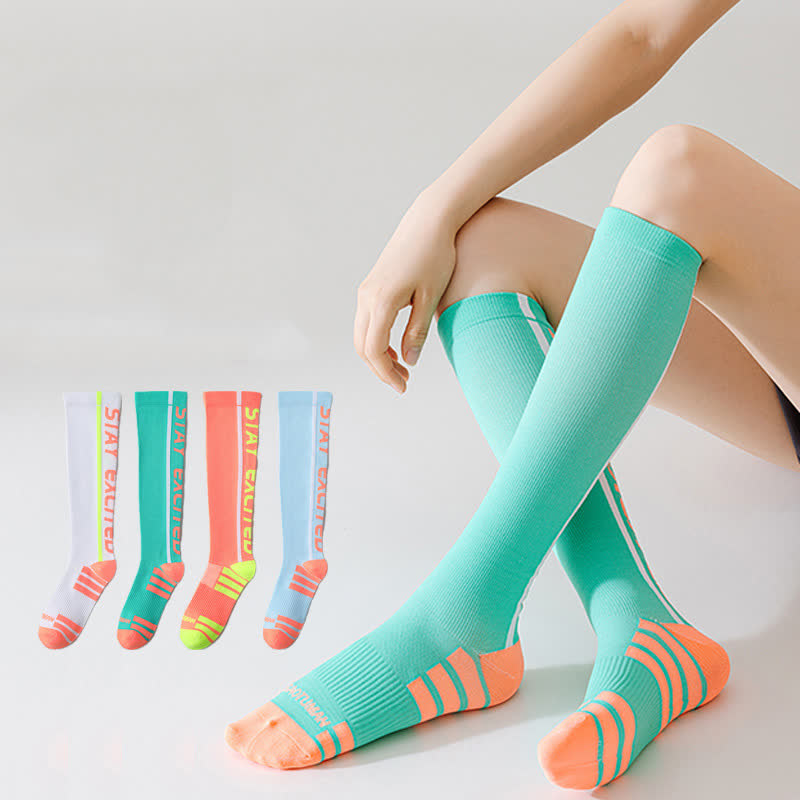 Bright Letter Print Compression Knee High Socks(4 Pairs)
