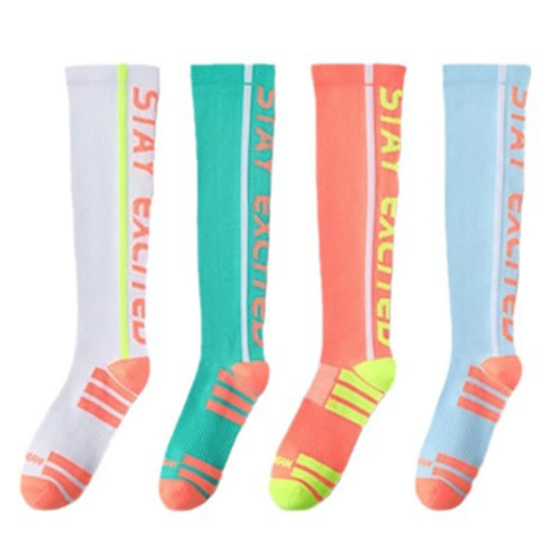 Bright Letter Print Compression Knee High Socks(4 Pairs)