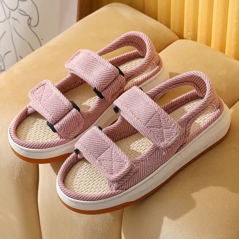 Breathable Non-Slip Linen Velcro Sandals - Pink - EU39-40(US6-7) - image 7
