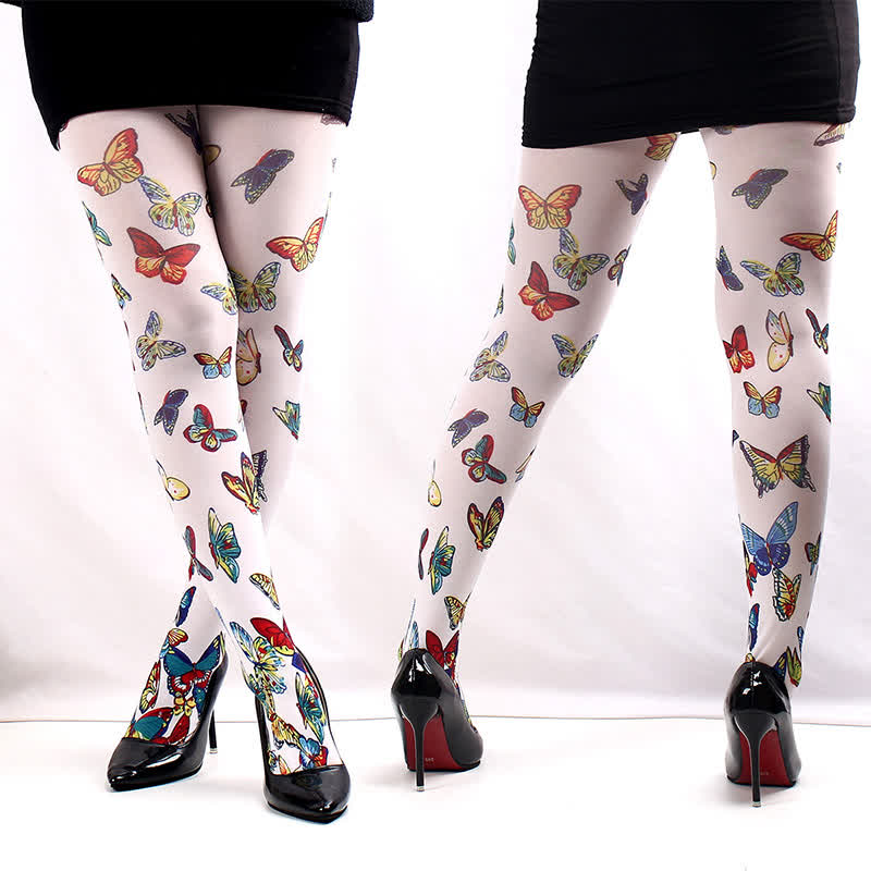 Floral Butterfly Print Pantyhose - A - One Szie - image 2