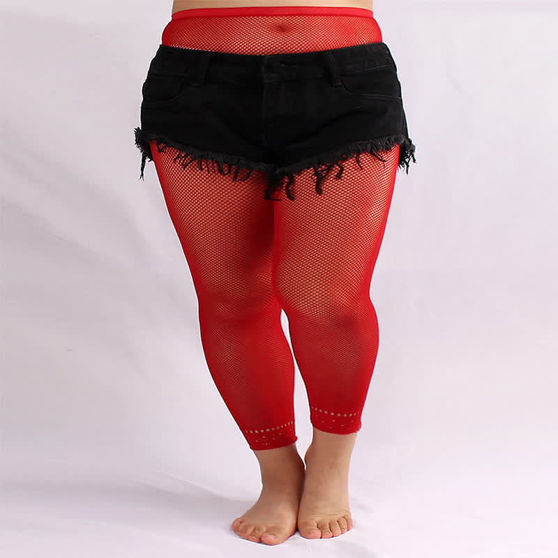 Plus Size Sexy Hollow Mini Mesh Pantyhose(3 Pairs) - Red - One Szie - image 4