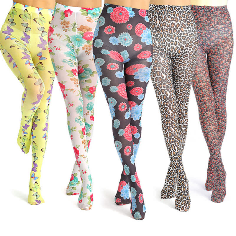 Vintage Floral Leopard Print Pantyhose - image 2