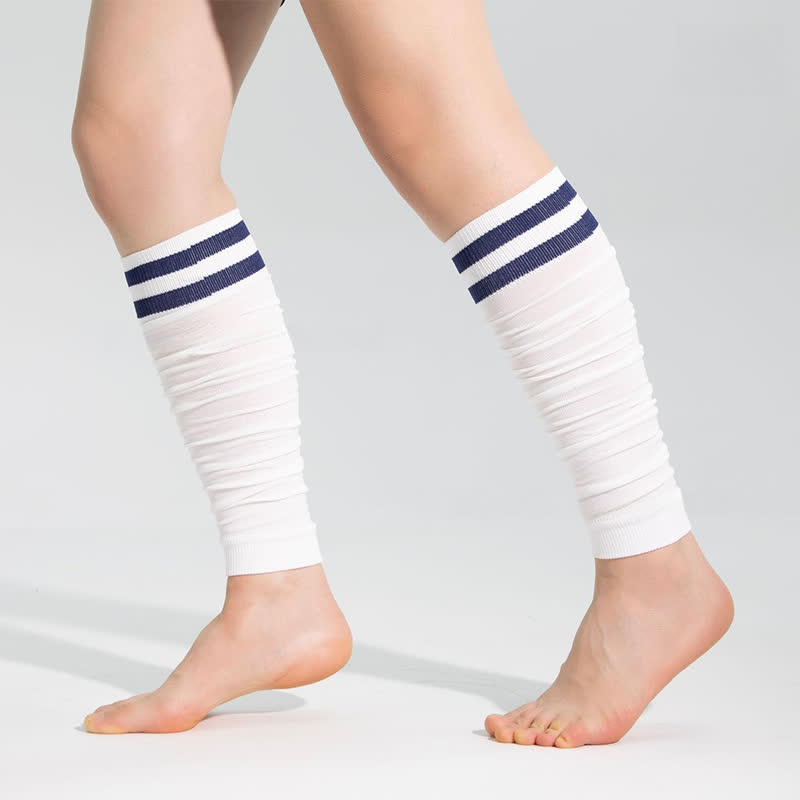 Double Stripe Ruched Compression Calf Sleeves