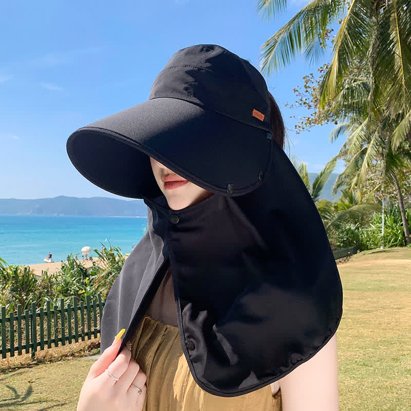 Outdoor Visor Sun Hat with Detachable Neck Flap - Black - One Size - image 6