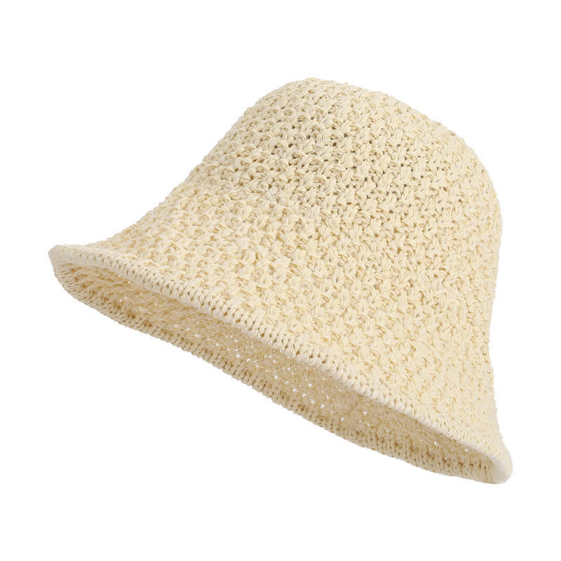 Handwoven Straw Sun Protection Bucket Hat - Beige - One Size - image 5