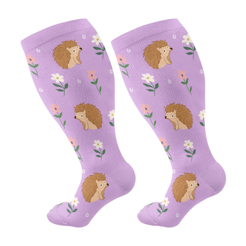 Plus Size Animal Floral Compression Socks - Purple - 4XL - image 6