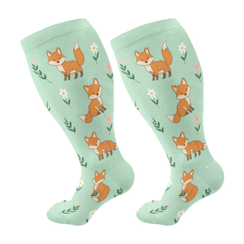 Plus Size Animal Floral Compression Socks - Green - 4XL - image 5