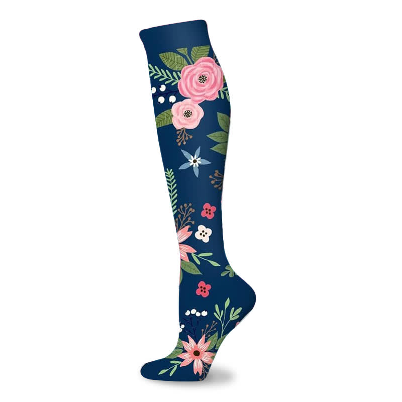 Blooming Flowers Series Compression Socks(6 Pairs) - Navy Blue-A - S/M - image 1