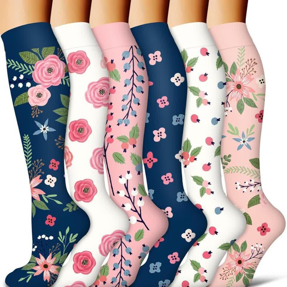 Blooming Flowers Series Compression Socks(6 Pairs) - Multicolor - S/M - image 0