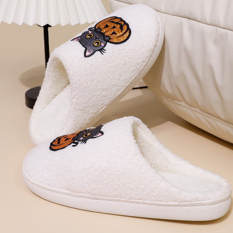 Plus Size Halloween Pumpkin Cat Print Slippers - image 3