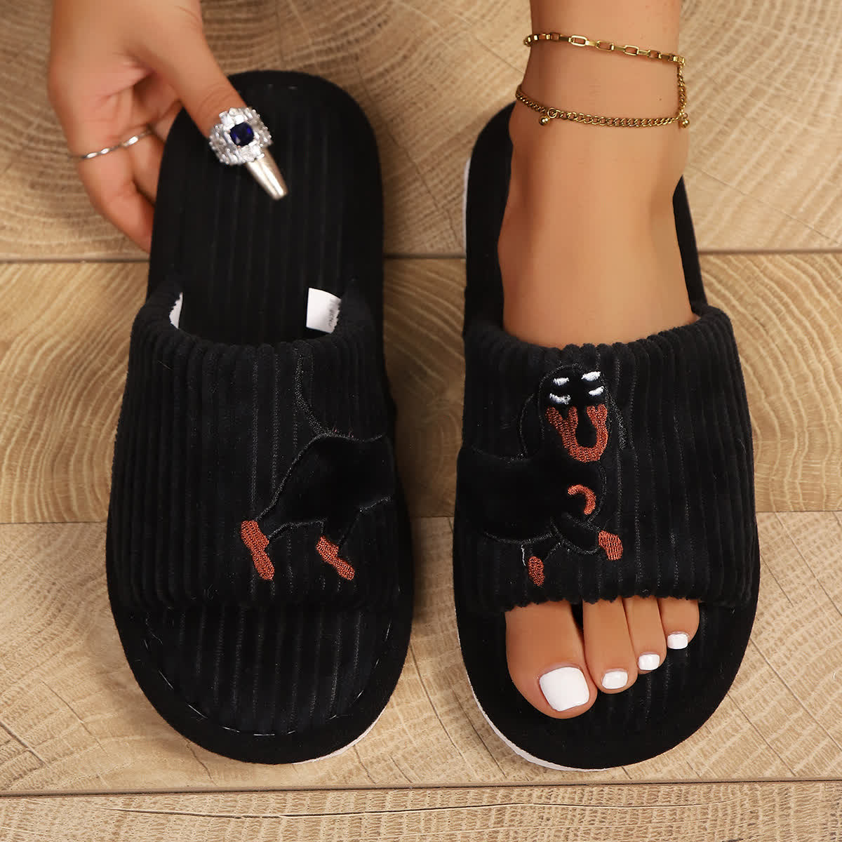 Plus Size Cute Dachshund Slippers - Black - EU43-44(US9-10) - image 2