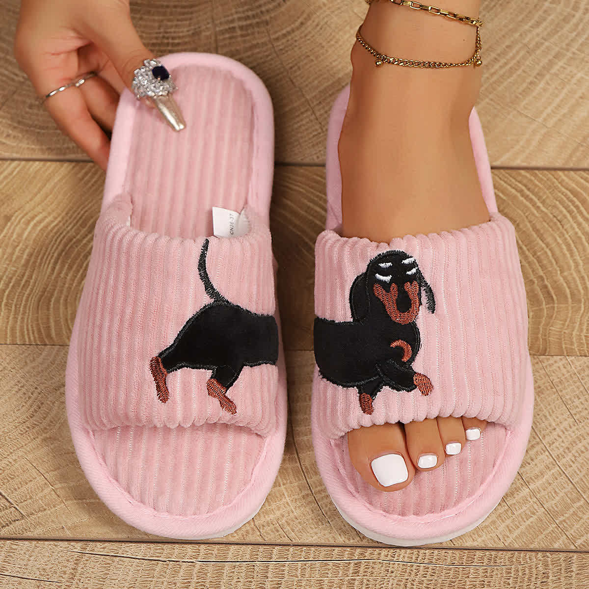 Plus Size Cute Dachshund Slippers - Pink - EU43-44(US9-10) - image 4