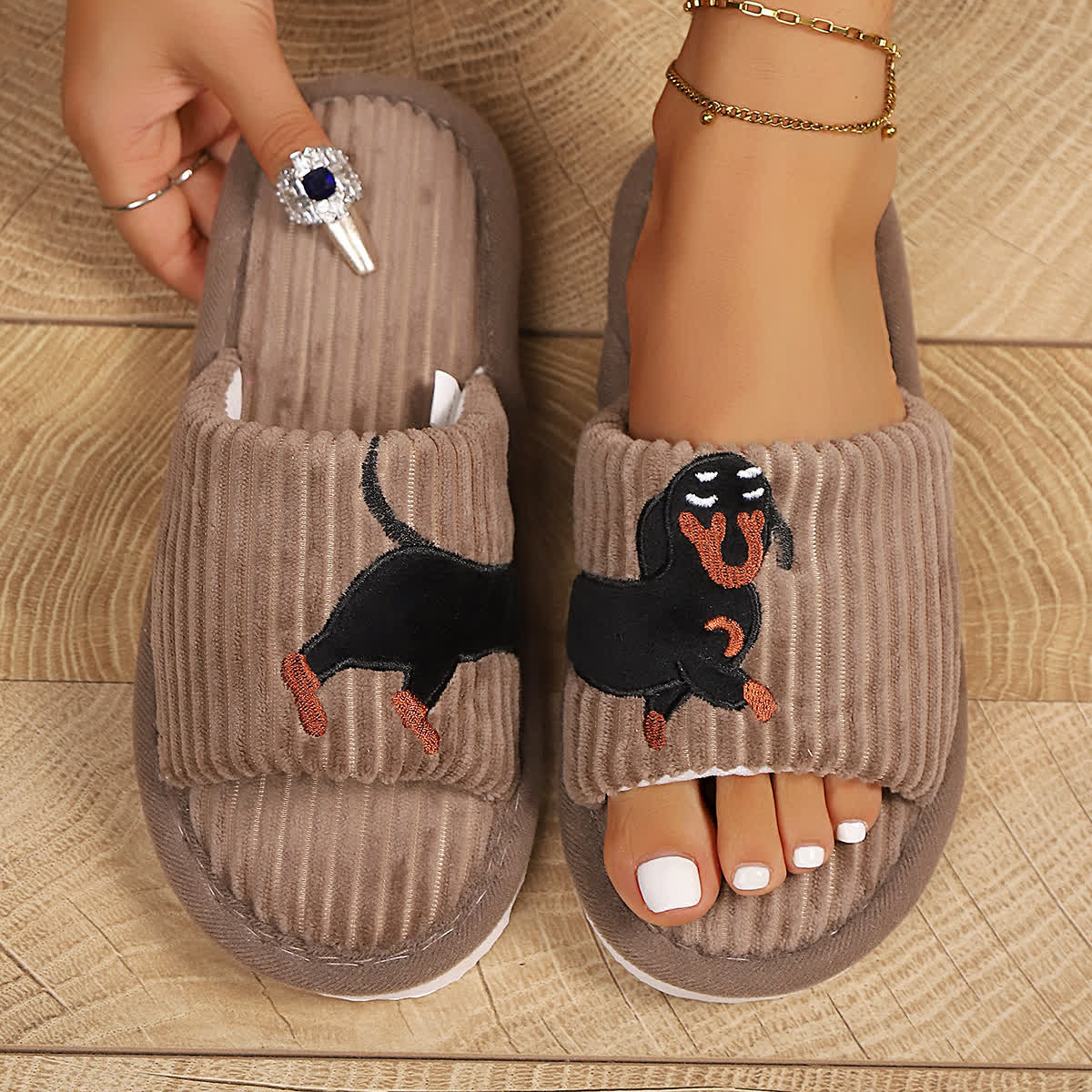 Plus Size Cute Dachshund Slippers - Brown - EU43-44(US9-10) - image 11