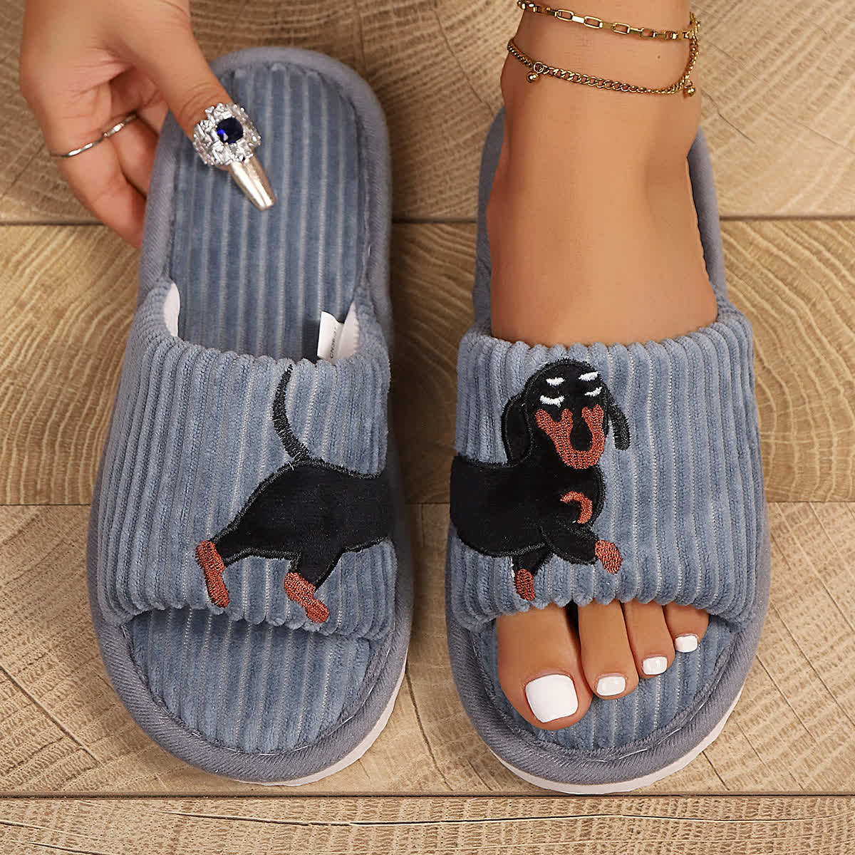 Plus Size Cute Dachshund Slippers - Grey - EU43-44(US9-10) - image 3