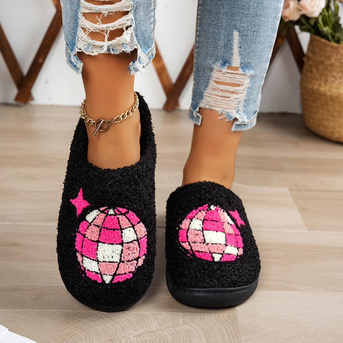 Plus Size Disco Ball Print Slippers - image 3